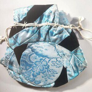 Drawstring purse Bag Japanese  Scenic Landscape Asian artsy elegant blue floral